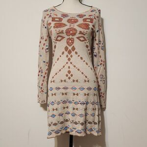 Global Village Gypsy Knit Sweater Dress Tribal Bodycon Lightweight Sz S
